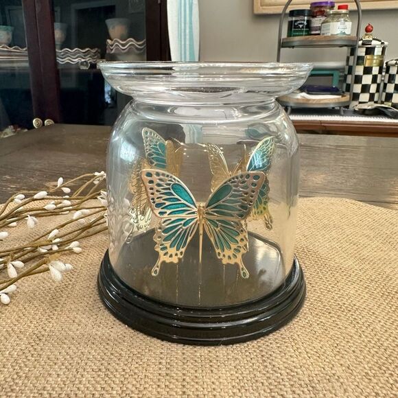 Bath‎ & Body Works 3-Wick Pedestal Glass Candle Holder  Butterfly Cloche - Picture 1 of 8
